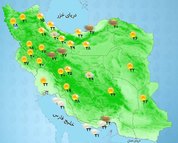 عکس/ نقشه وضعیت آب و هوا در ۱۲ مرداد